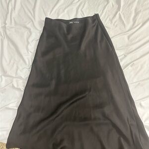 Zara black satin midi skirt
